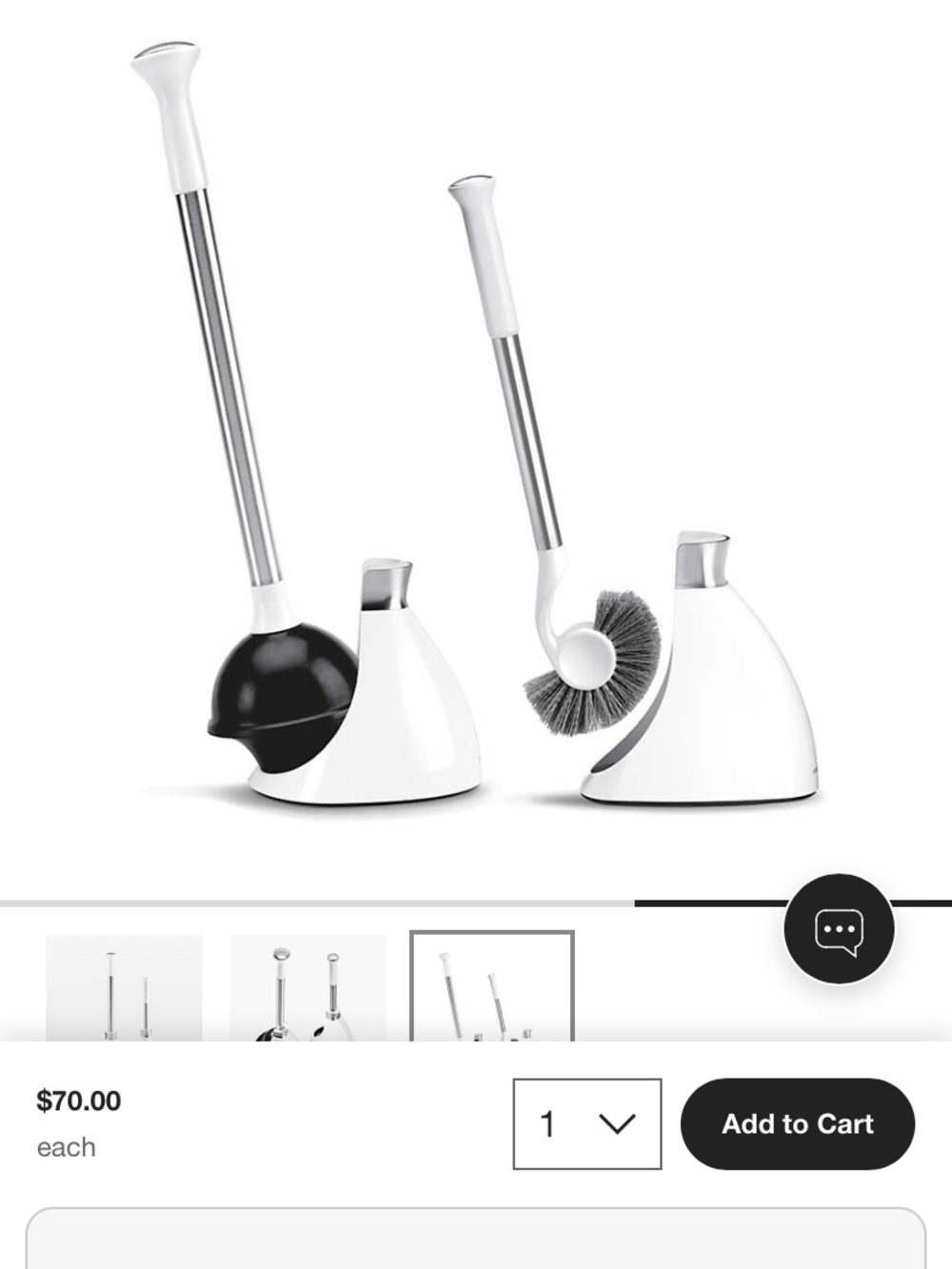 SimplehumanWhite and Black Toilet Brush and Plunger Set - Modern Bath Essentials
